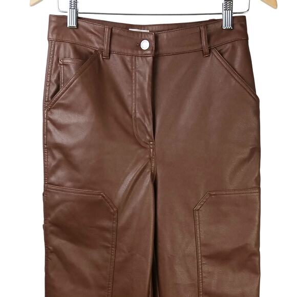 Wilfred Free SZ 4 Brown Faux Leather Utility Painter Style Pants - Picture 3 of 6